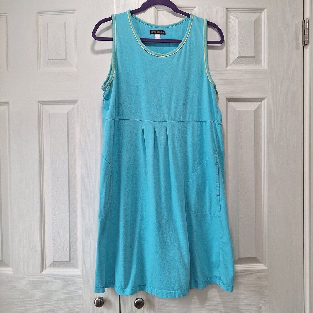 READ-Stan Herman green with green and yellow trim cotton sleeveless dress Siz…